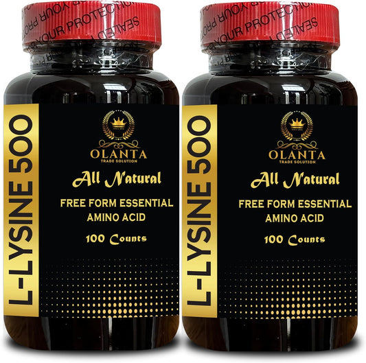 OLANTA TRADE SOLUTION L-LYSINE 500 - Amino Acid Vitamin Supplement for Menopause Energy Support - 2 Bottles 200 Counts