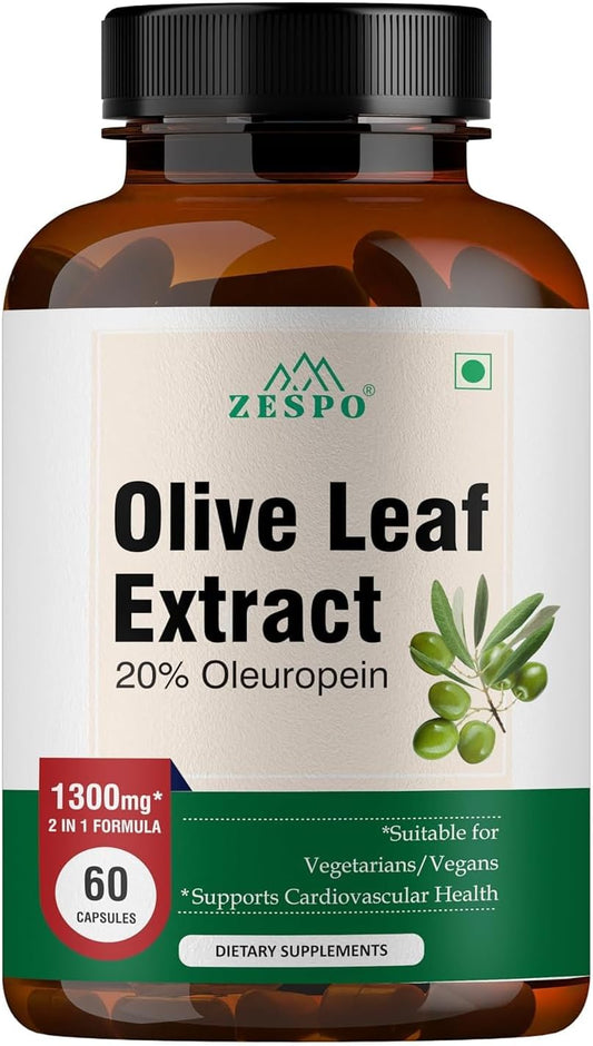 Olive Leaf Extract Capsules 1300mg with 20% Oleuropein for Immune Support - Vegan Formula for Adults