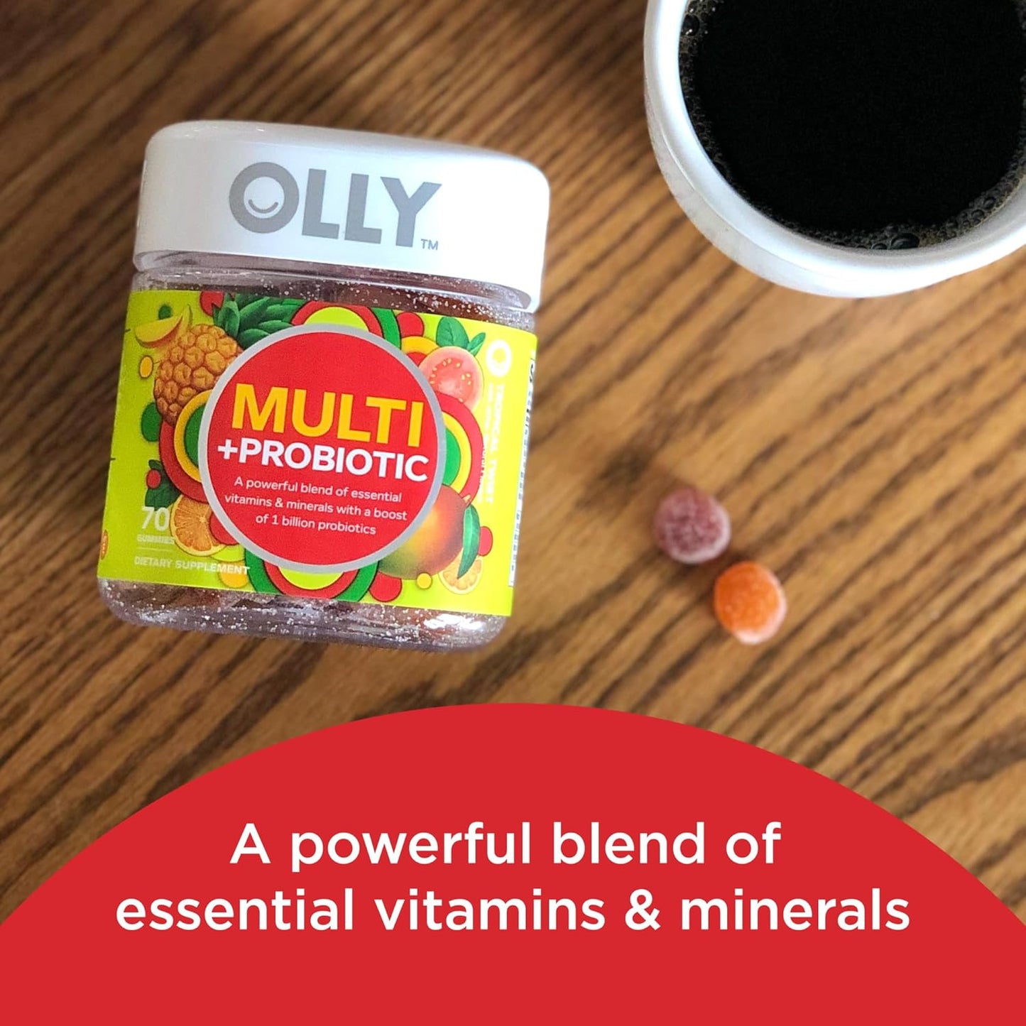 OLLY Multi + Probiotic Adult Multivitamin Gummy with 1 Billion CFUs for Digestive and Immune Support + Hello Happy Gummy Worms for Mood Balance with Vitamin D and Saffron
