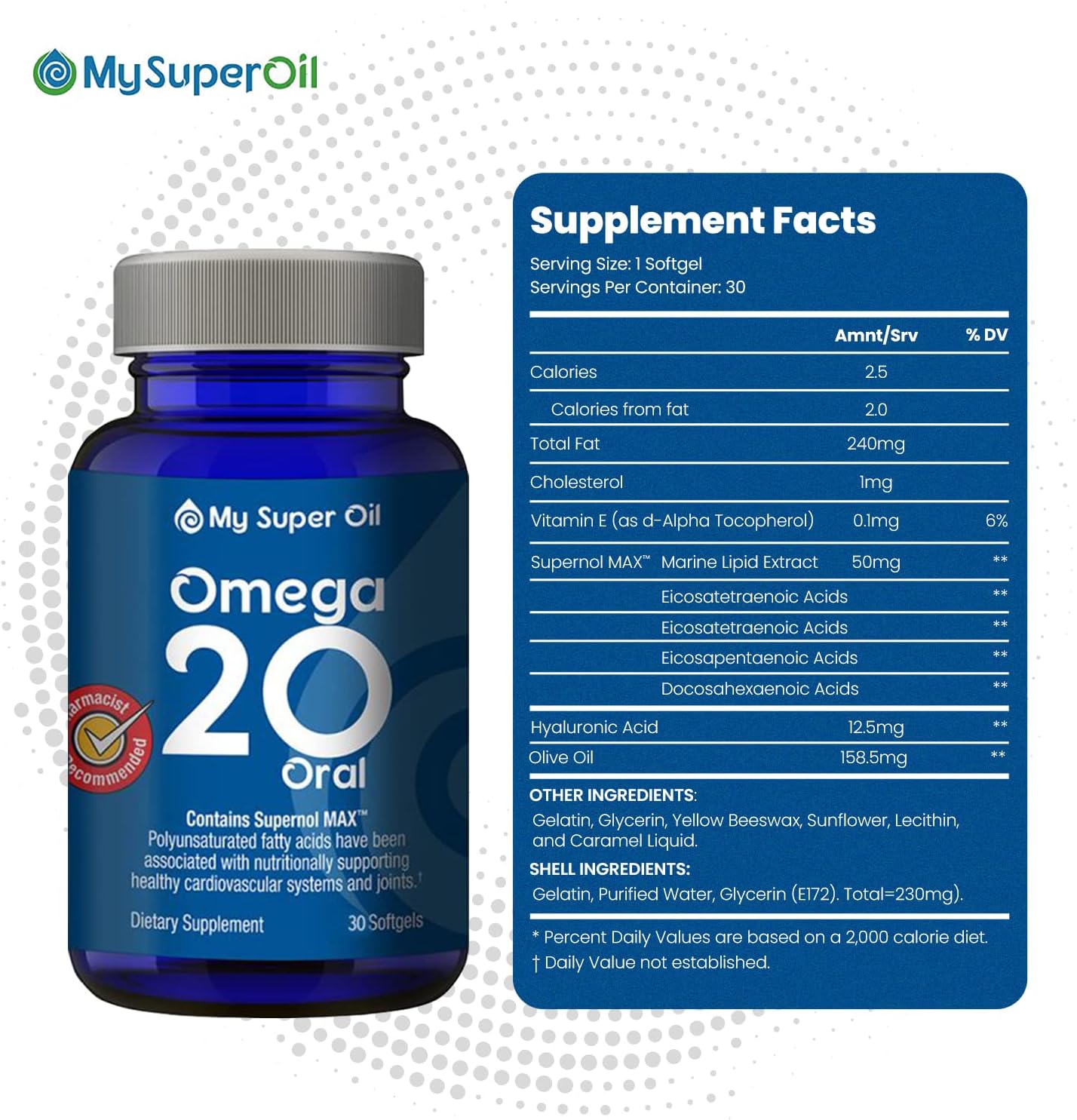 Omega 20 Green Lipped Mussel Oil Softgels, 30 Count, Burpless Fish Oil Supplement, 300% More Effective for Cardiovascular & Joint Health