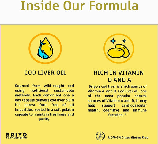 Omega-3 Cod Liver Oil Capsules with Vitamin A & D for Joint Pain Relief and Immune Support