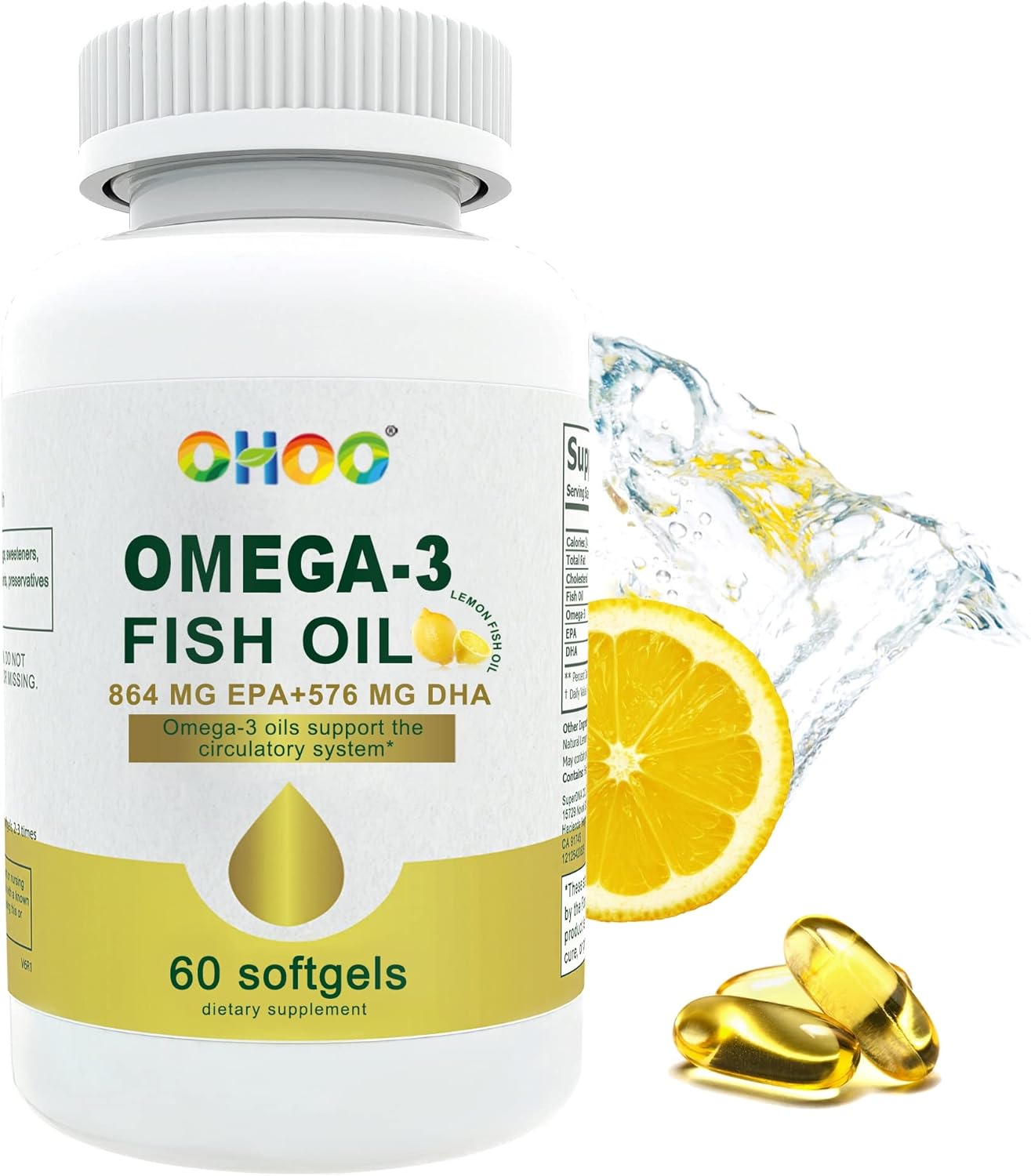 Omega-3 Fish Oil 2400mg with EPA & DHA, Lemon Flavor, Supports Brain, Joint, and Heart Health - Non GMO, Gluten Free, 60 Softgels, Expiration Date: May 31, 2023