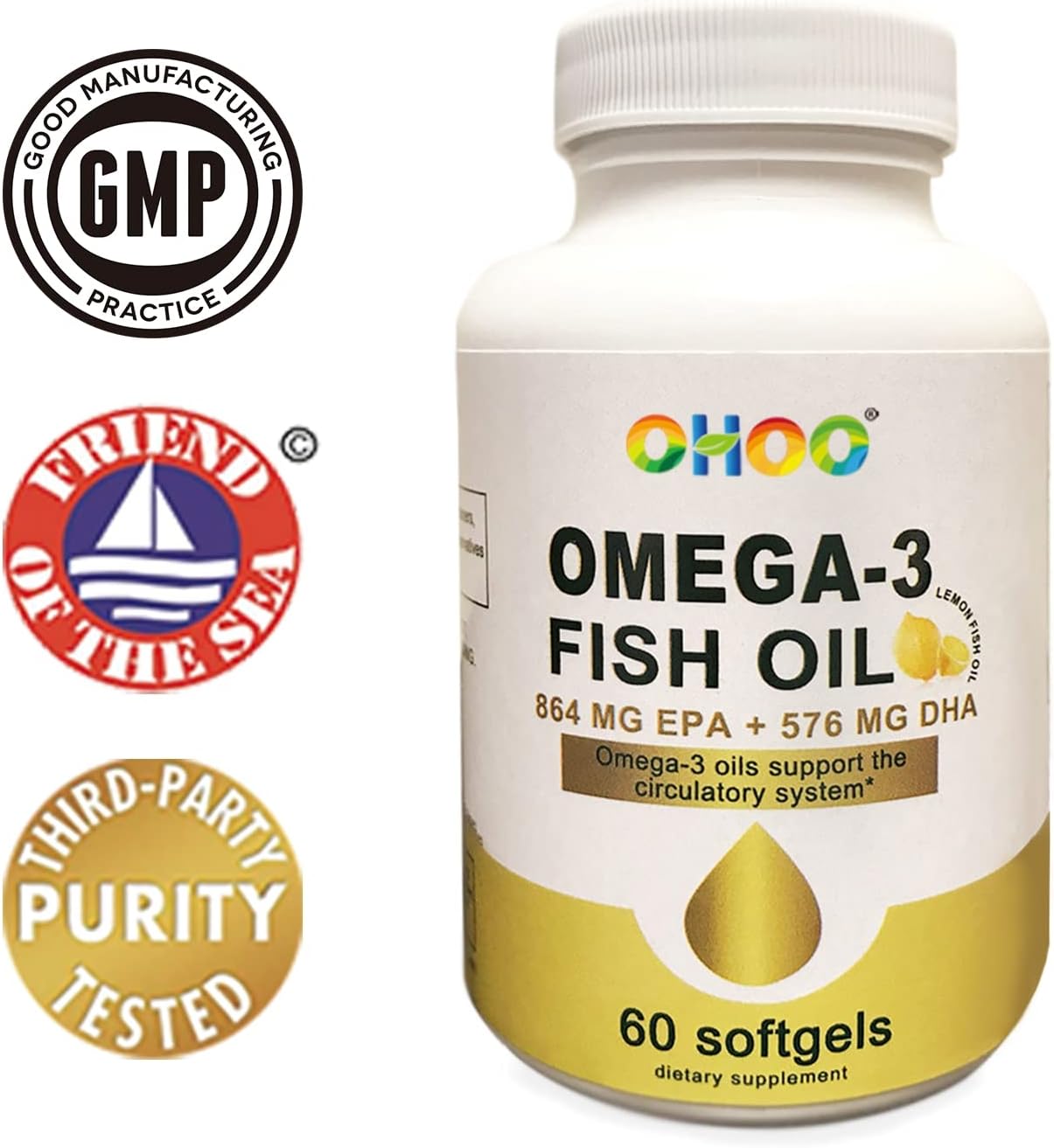 Omega-3 Fish Oil 2400mg with EPA & DHA, Lemon Flavor, Supports Brain, Joint, and Heart Health - Non GMO, Gluten Free, 60 Softgels, Expiration Date: May 31, 2023