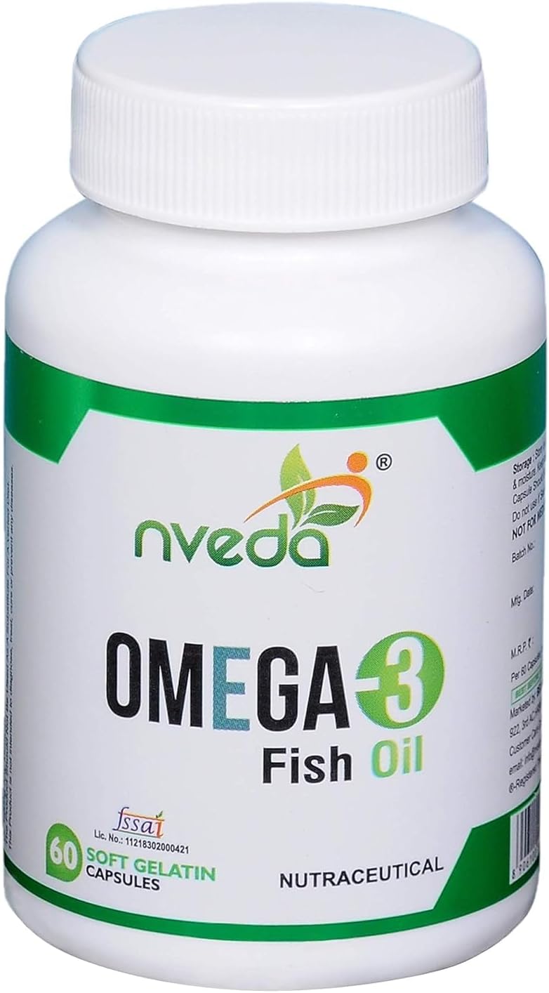 Omega-3 Fish Oil Capsules 1000mg for Heart, Eyes, Brain & Joints - 60 Count for Men & Women - EPA-DHA 180mg-120mg - 1 Pack