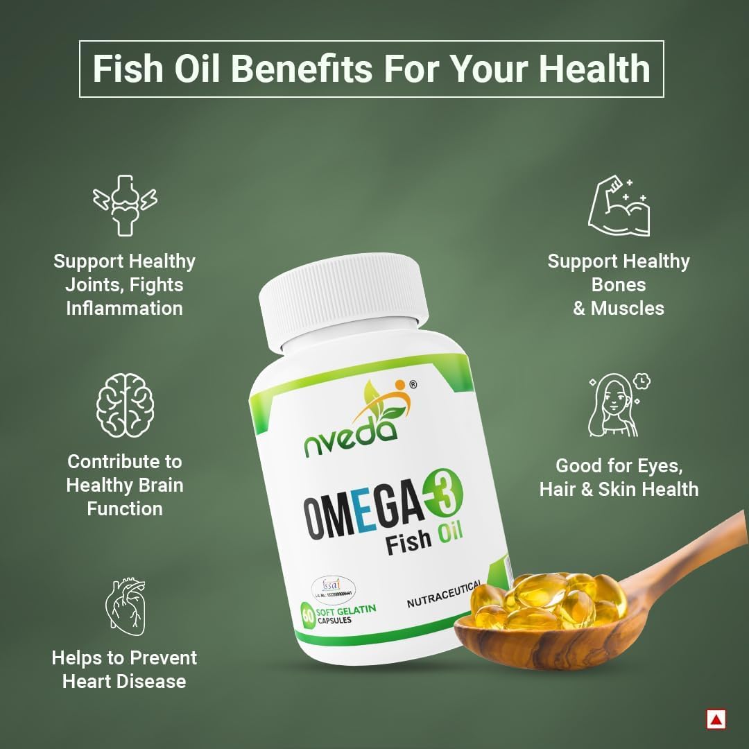 Omega-3 Fish Oil Capsules 1000mg for Heart, Eyes, Brain & Joints - 60 Count for Men & Women - EPA-DHA 180mg-120mg - 1 Pack