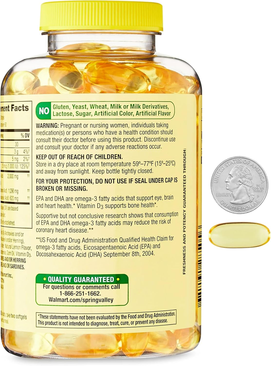 Omega 3 Fish Oil Softgels with Vitamin D3 1000 IU - 2000mg, 120 Count - Lemon Flavor - Heart Health, Eye, Brain & Bone Support