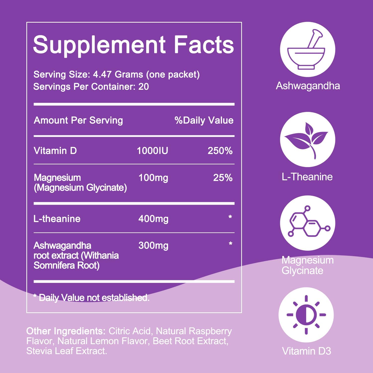 ONEDEW Calm Magnesium Powder with L-Theanine, Magnesium Glycinate, and Ashwagandha - Anti-Stress Relaxation Drink Mix for Better Sleep - 20 Packets