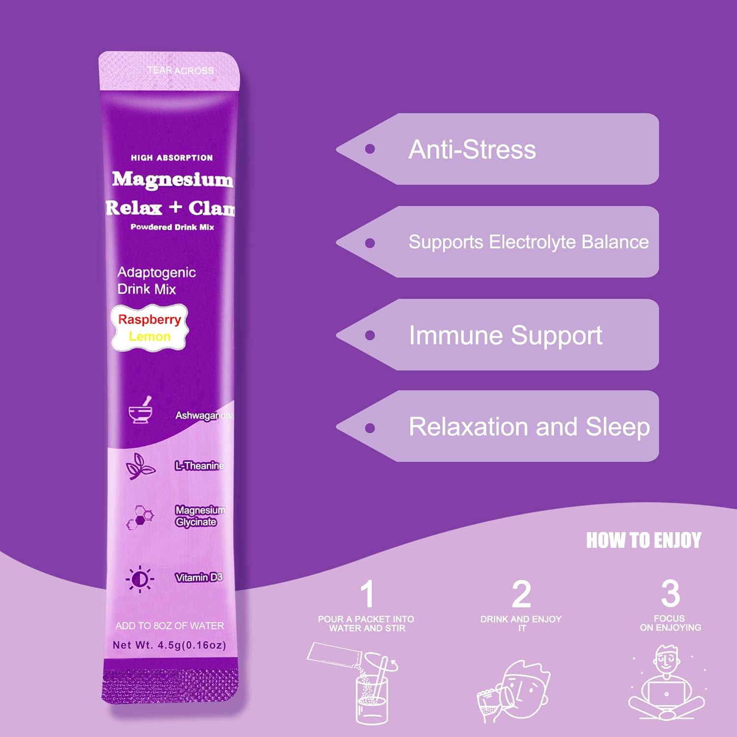 ONEDEW Calm Magnesium Powder with L-Theanine, Magnesium Glycinate, and Ashwagandha - Anti-Stress Relaxation Drink Mix for Better Sleep - 20 Packets