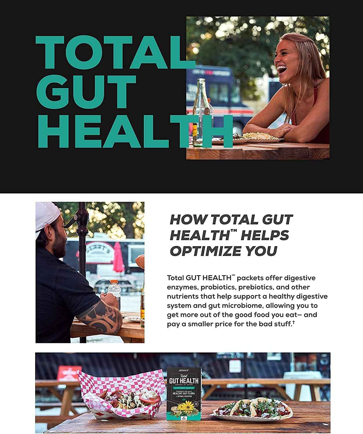 ONNIT Total Gut Health Daily Digestive Support, Complete Digestion Supplement for Women and Men with 7 Strains of Probiotics, Prebiotics, Enzymes and Betaine HCL, 60 Count