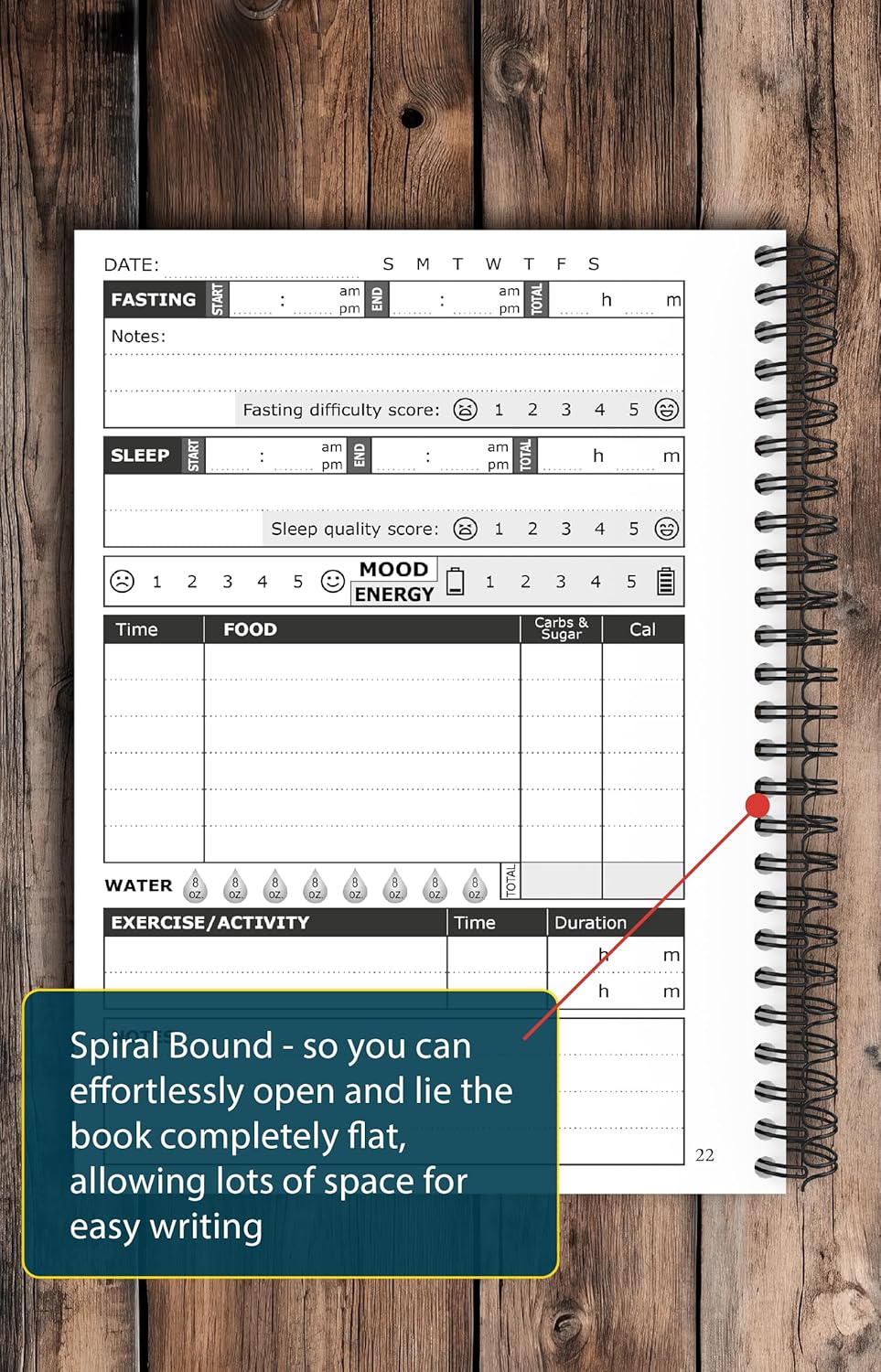 OptiLiving Publishing 12-Week Intermittent Fasting Tracker: Log Fasted Hours, Food Intake,  Slimming Formula , Exercise, Sleep, & More - A5 Spiral Bound