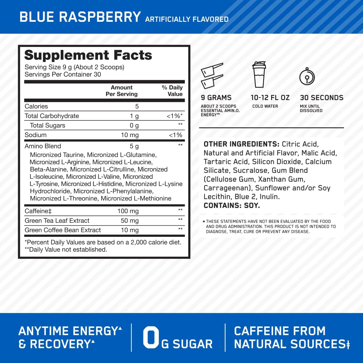 Optimum Nutrition Amino Energy Blue Raspberry & Gold Standard Whey Protein French Vanilla Creme Bundle