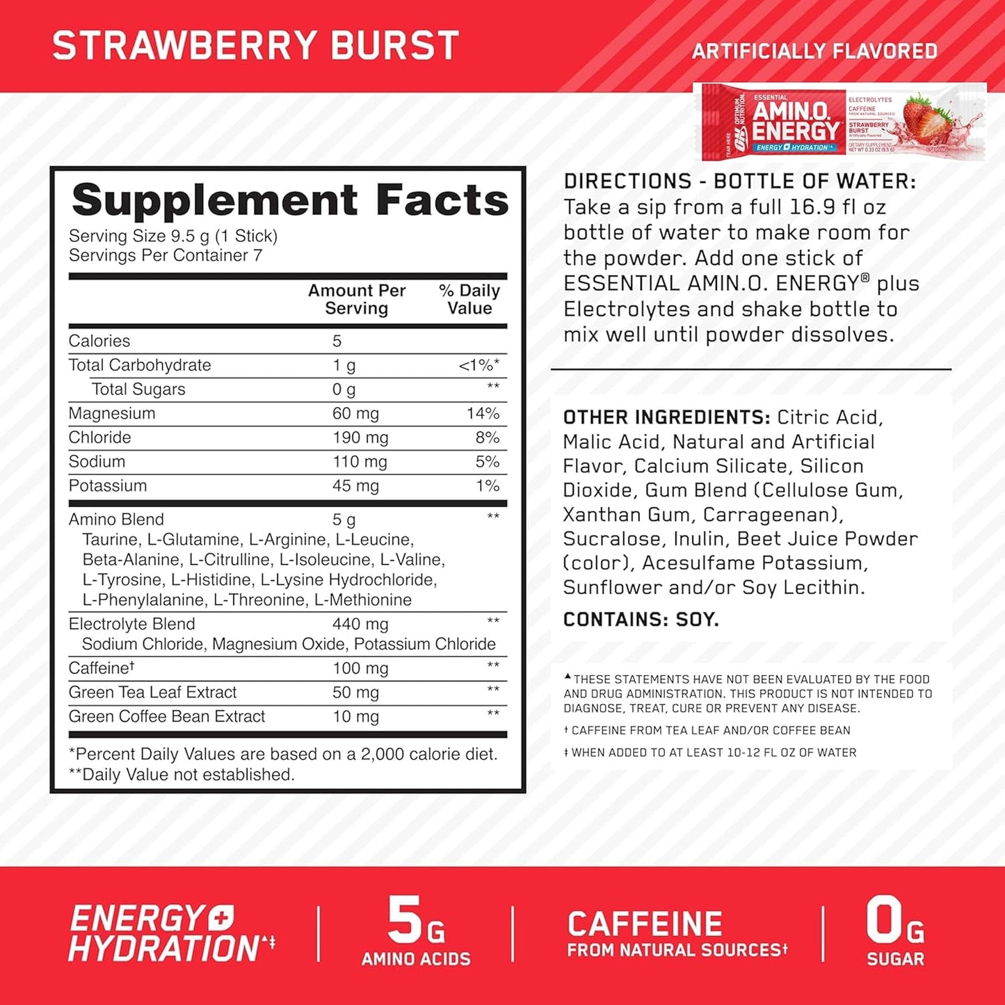 Optimum Nutrition Energy Bundle: Amino Energy + Electrolytes Stick Packs & Greens Superfood Antioxidant, Sweet Berry - 22 Servings