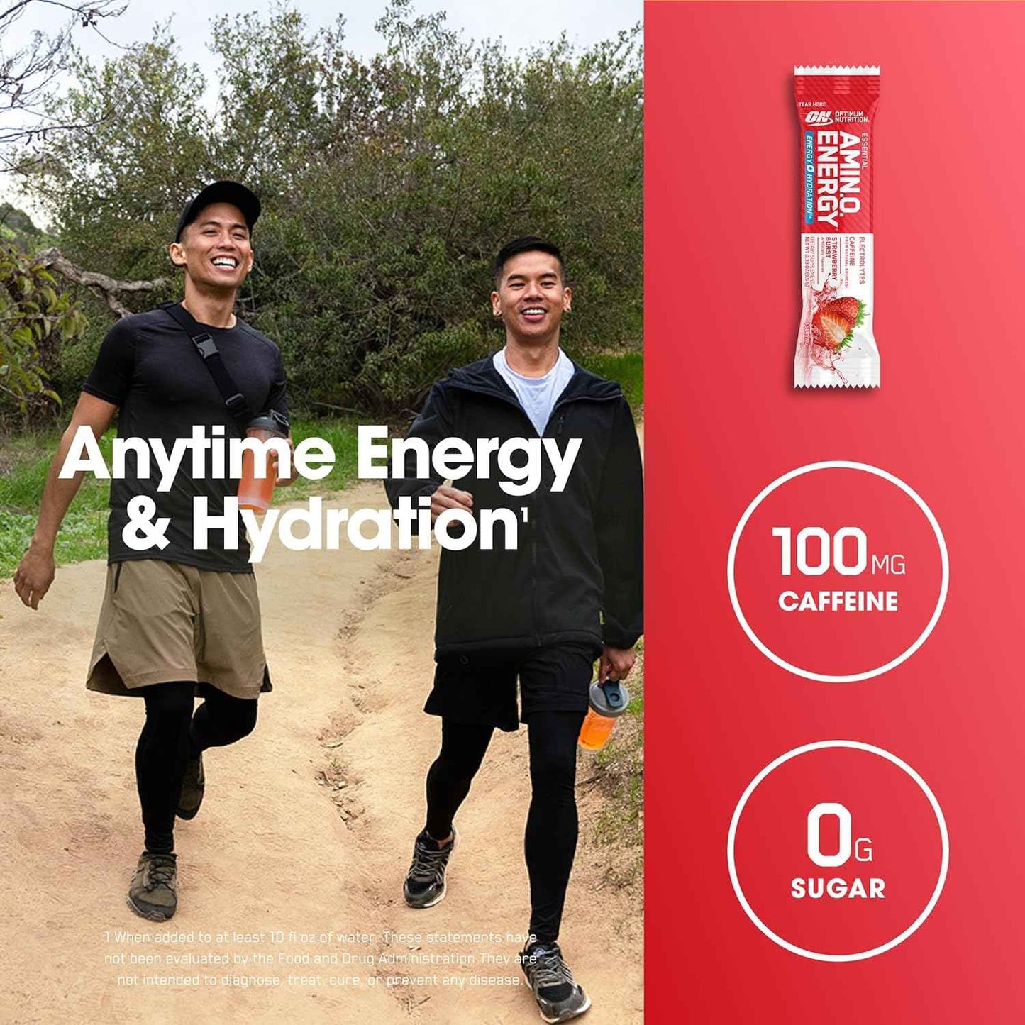 Optimum Nutrition Essential Amino Energy Plus Electrolytes Stick Packs, Energy Powder, Strawberry Burst, 7 Count