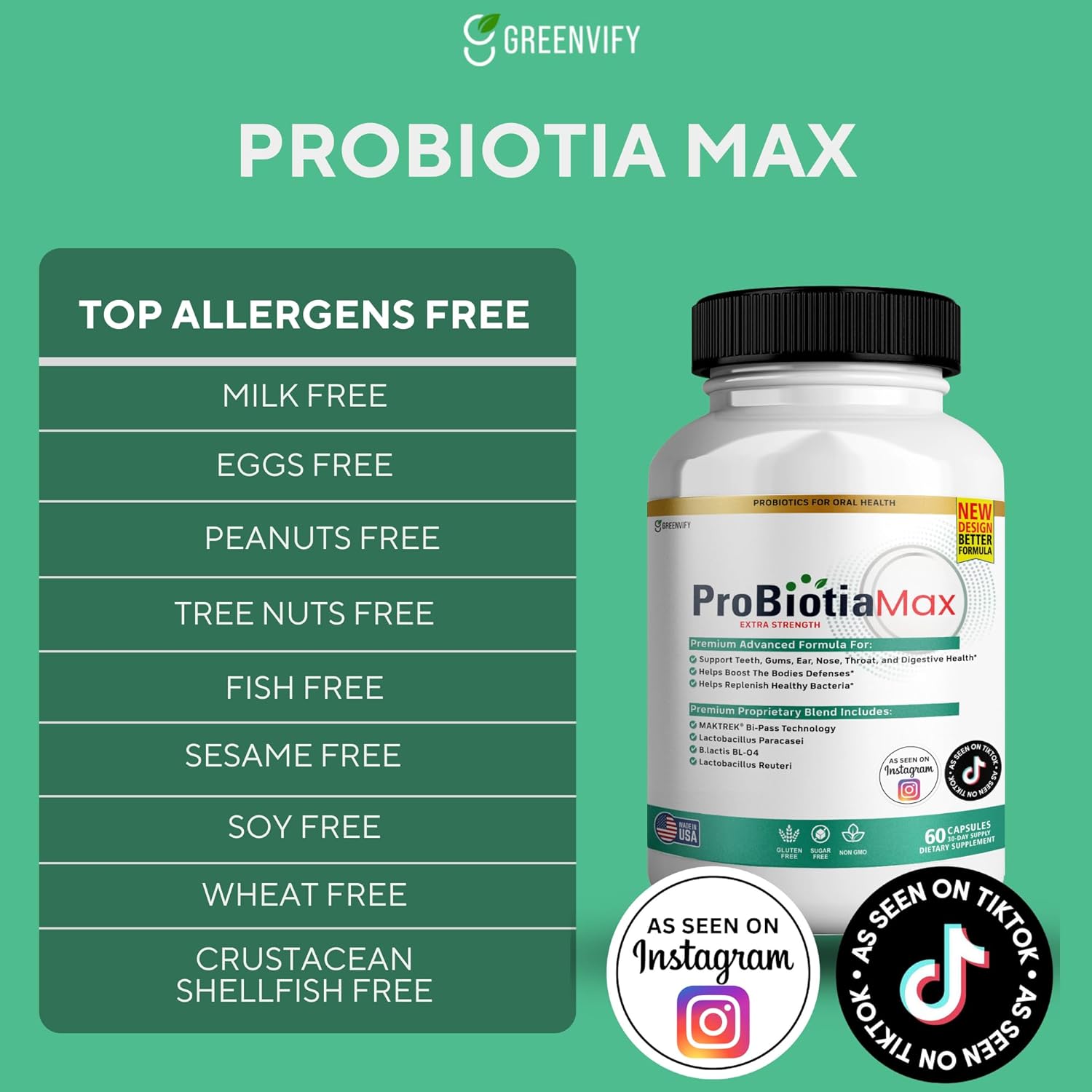 Oral Probiotic Supplement 40 Billion CFU Supports Teeth & Gum Health Gluten Free - 60 Capsules