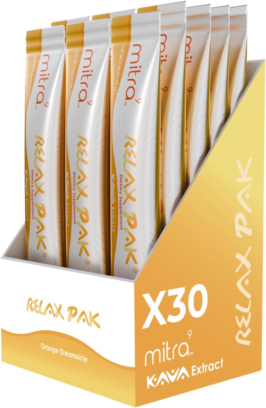 Orange Dreamsicle Kava Extract Powder Packets - Mitra9 RelaxPak for Calm & Clarity | Mood Enhancer | Plant Based Single-Serving Sticks (30)