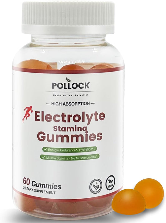 Orange Flavored POLLOCK Electrolyte Gummies - 60 Count for Enhanced Endurance & Muscle Cramp Prevention, 2 Gummies per Serving