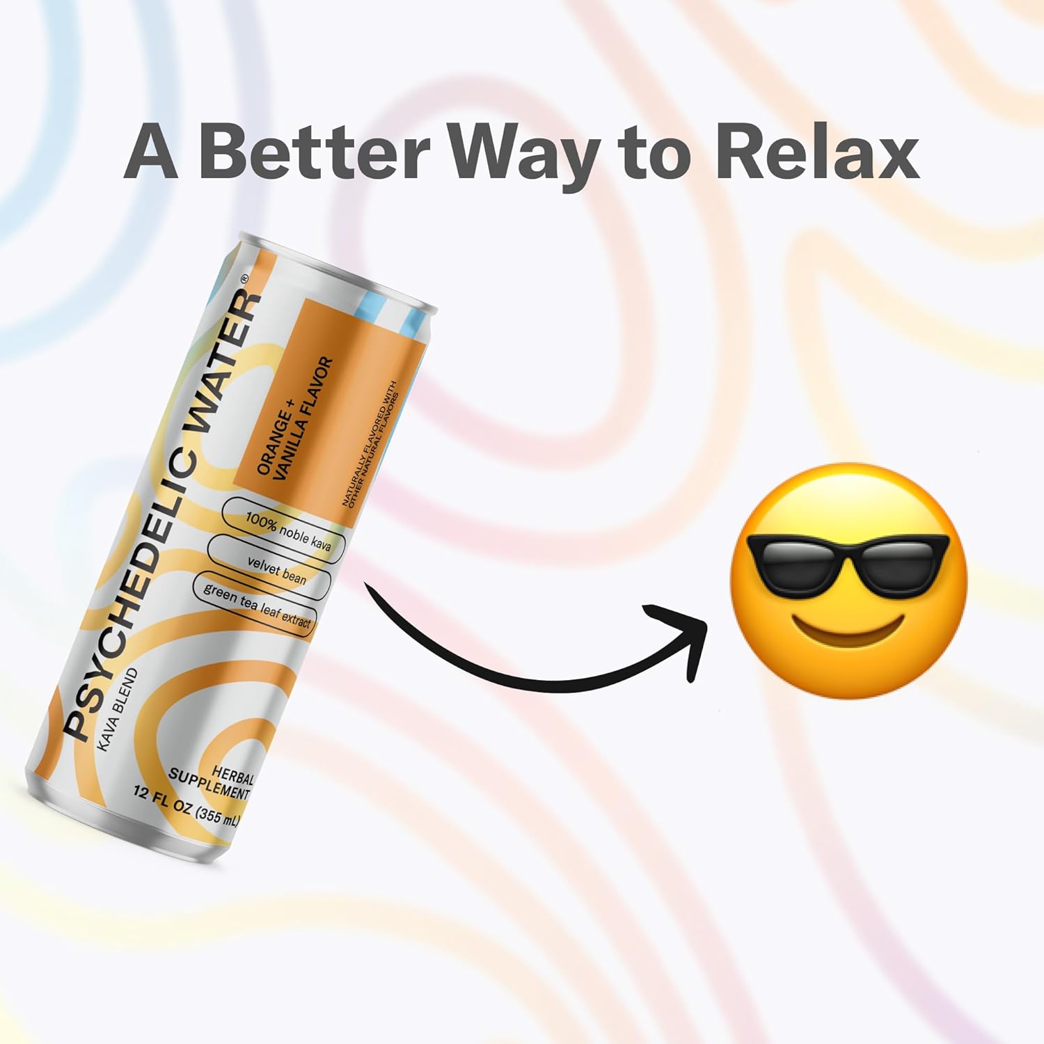 Orange Vanilla Psychedelic Water: Mood-Enhancing Kava Relaxation Drink with Mucuna Pruriens, Stevia, Gluten-Free, Low Calorie, Non-Alcoholic Adaptogen Mocktails - 12 Pack