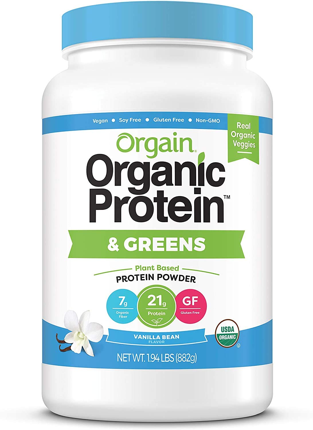 Orgain Organic Vegan Protein Powder Variety Pack - Vanilla Bean & Creamy Chocolate Fudge, 21g Plant Based Protein, Gluten/Dairy/Soy Free, No Sugar Added, With Iron & Prebiotics, 1.94lb & 2.03lb