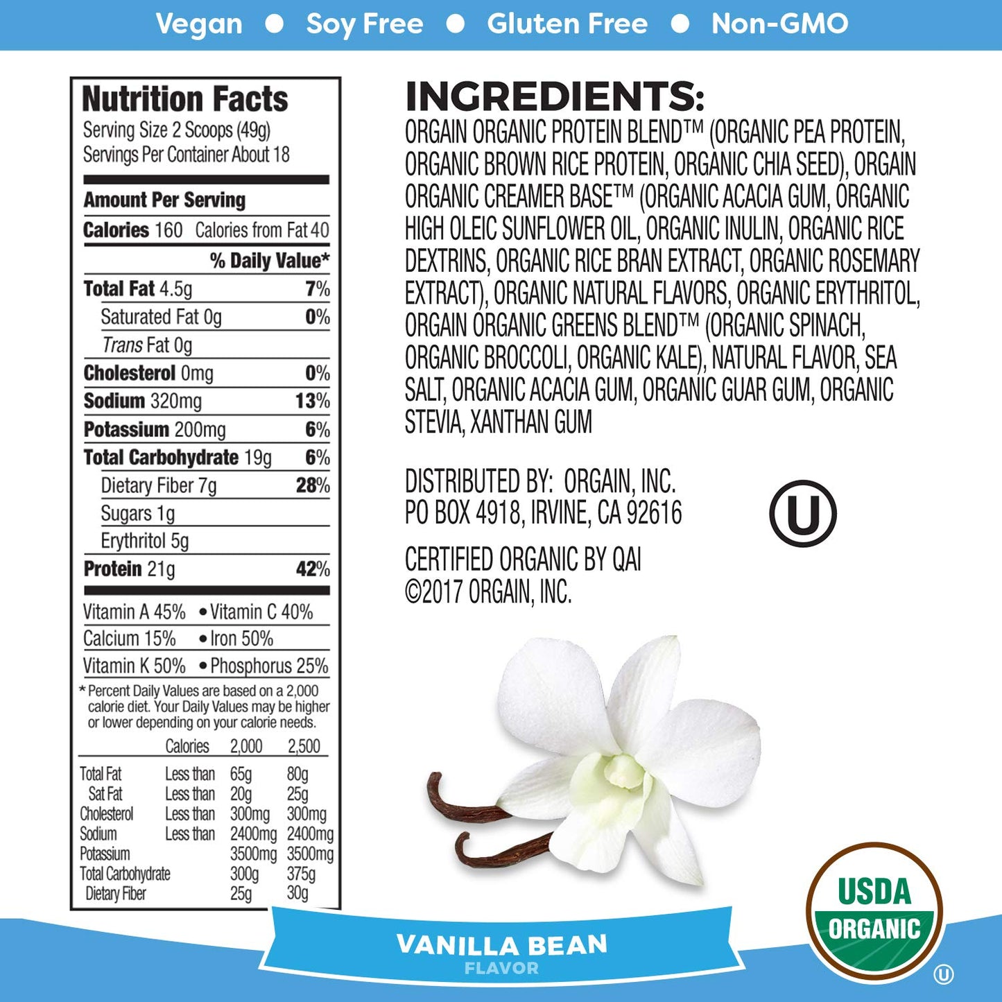 Orgain Organic Vegan Protein Powder Variety Pack - Vanilla Bean & Creamy Chocolate Fudge, 21g Plant Based Protein, Gluten/Dairy/Soy Free, No Sugar Added, With Iron & Prebiotics, 1.94lb & 2.03lb
