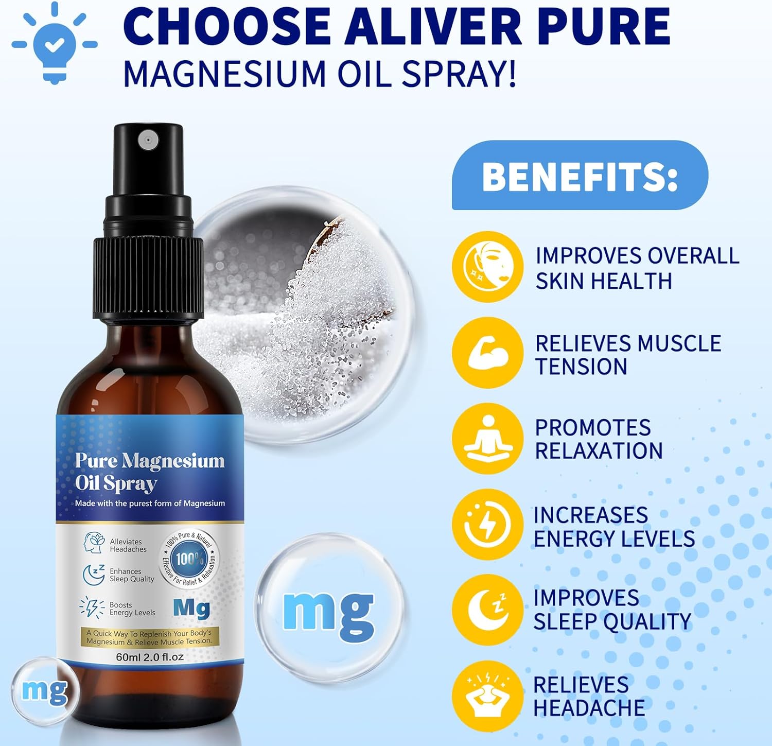 Organic 2oz Magnesium Oil Spray - High Concentration, Non-GMO & Gluten-Free - Easy Absorption - Pack of 2