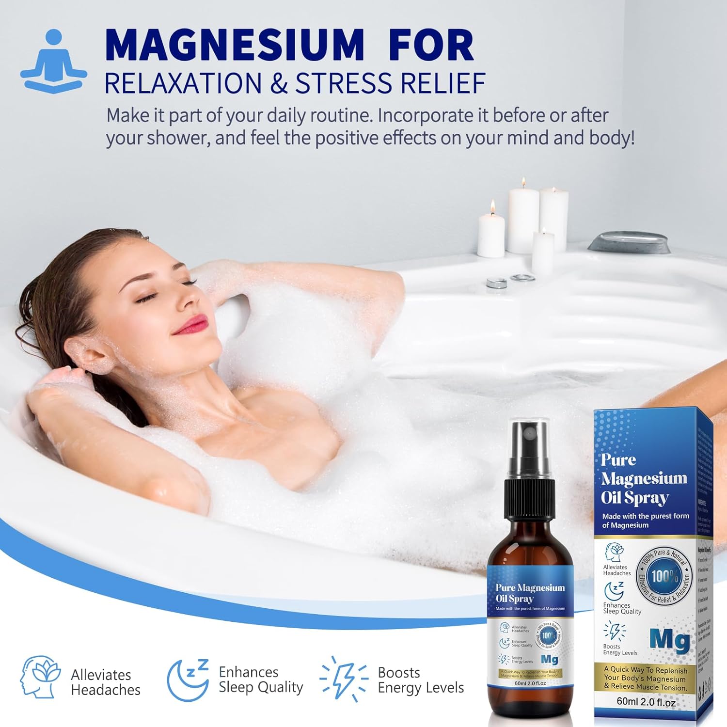 Organic 2oz Magnesium Oil Spray - High Concentration, Non-GMO & Gluten-Free - Easy Absorption - Pack of 2