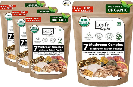 Organic 7 Mushroom Extract Powder - USDA Certified (14.5 oz) 400g - Lion's Mane, Reishi, Cordyceps, Maitake, Shiitake, Turkey Tail, Chaga - Coffee/Tea/Smoothie Supplement