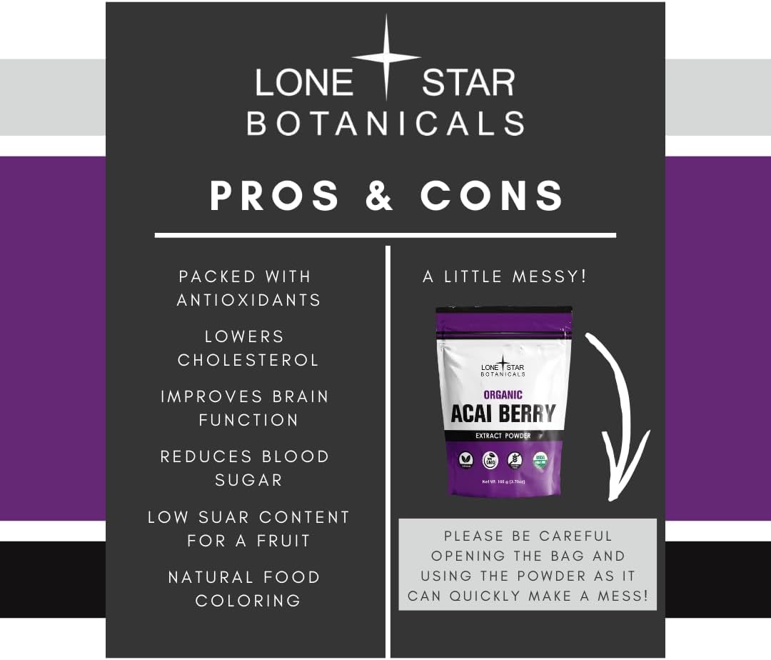 Organic Açai Berry Superfood Powder - 3.52oz (100g) - Rich in Antioxidants, Vitamins, and Minerals - Ideal for Smoothies, Soups, and Salads