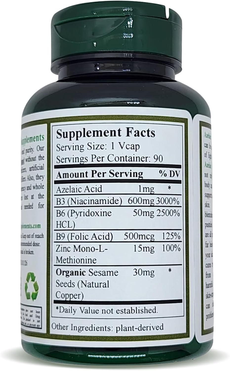 Organic Acne Supplements with Azelaic Acid, 90 VCaps, High Absorption, Non-GMO, Gluten-Free (2 Pack)