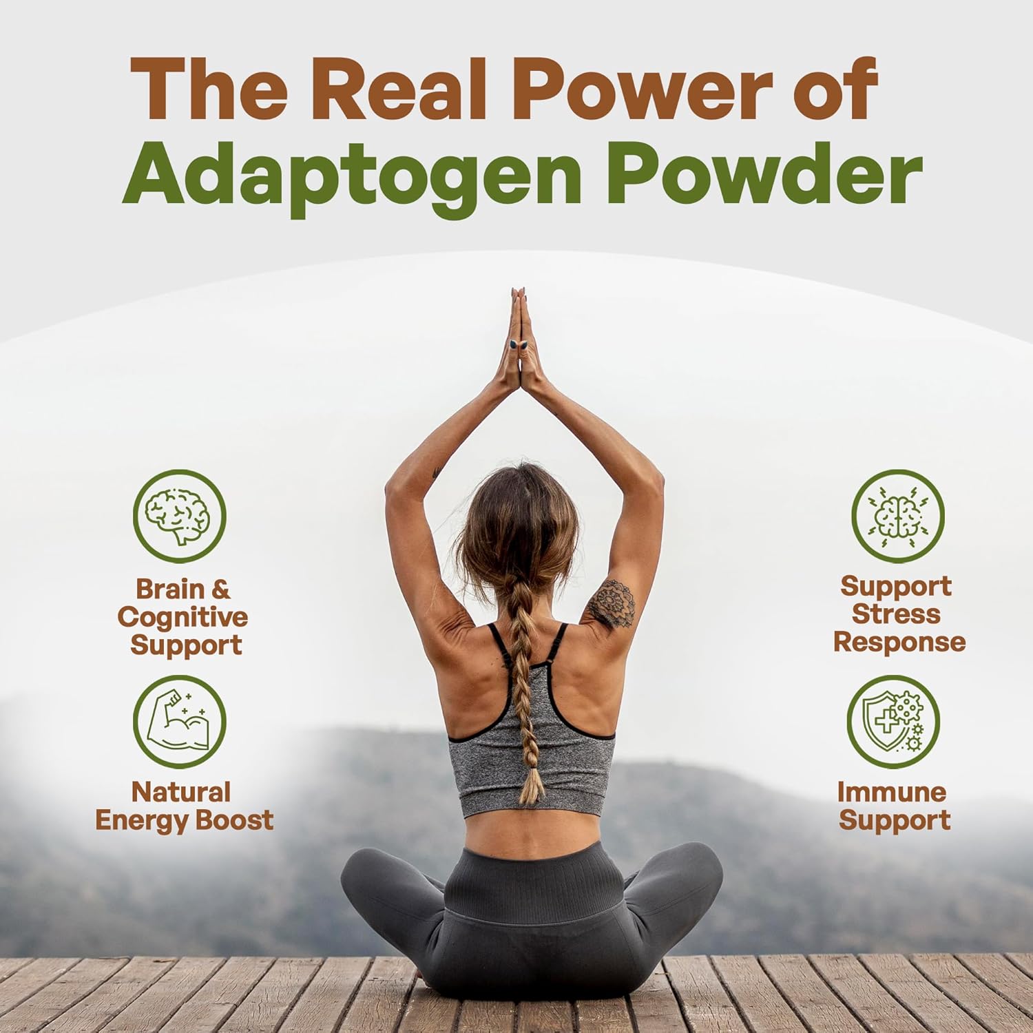 Organic Adaptogen Blend Superfood Powder with Maca, Ashwagandha, Ginseng, Rhodiola, Mushrooms - 8oz Smoothie Booster