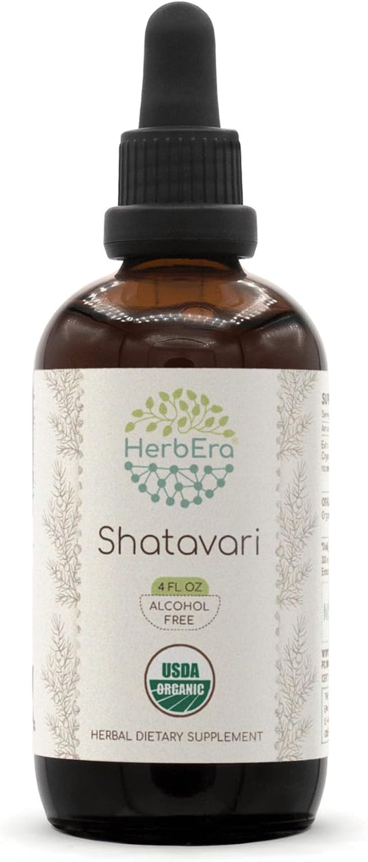 Organic Alcohol-Free Shatavari Tincture - High-Potency Herbal Drops - USDA Certified - 4 oz