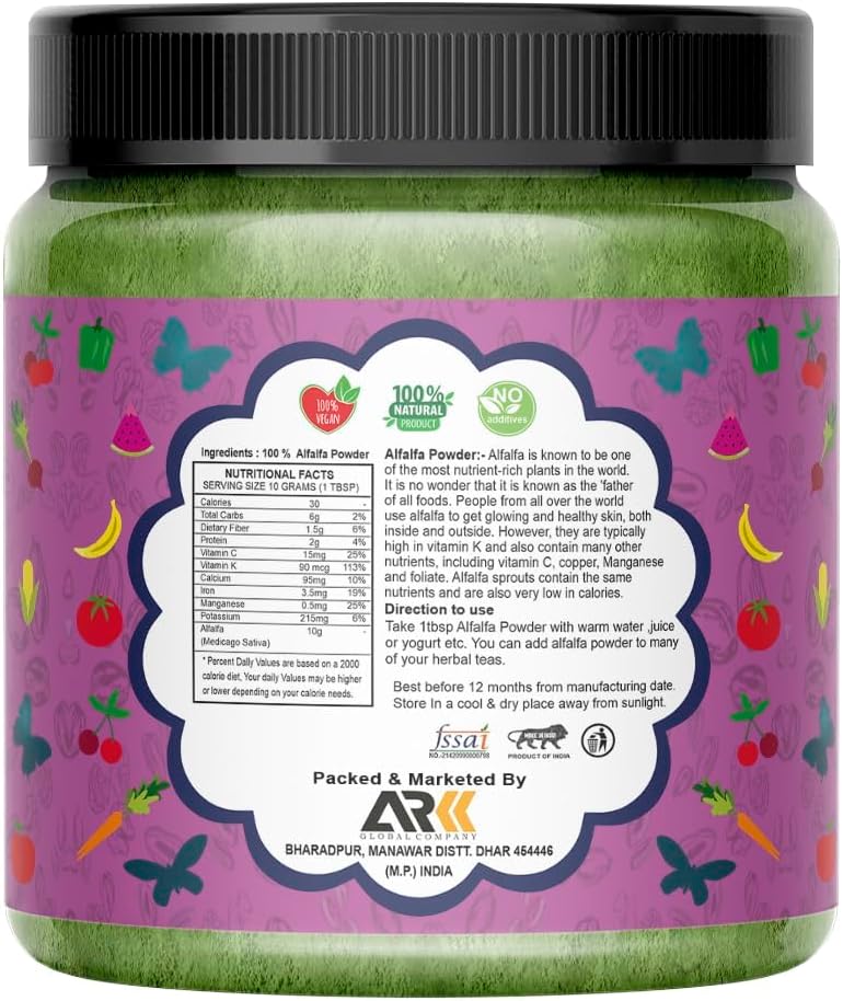 Organic Alfalfa Grass Powder - 100g/3.5oz - Premium Medicago Sativa Supplement