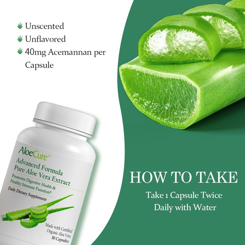 Organic Aloe Vera Capsules - 130,000mg Inner Leaf Equivalent - Gut Health & Immune Support - Stomach Acid Buffer - Aloin Free - 30 Capsules