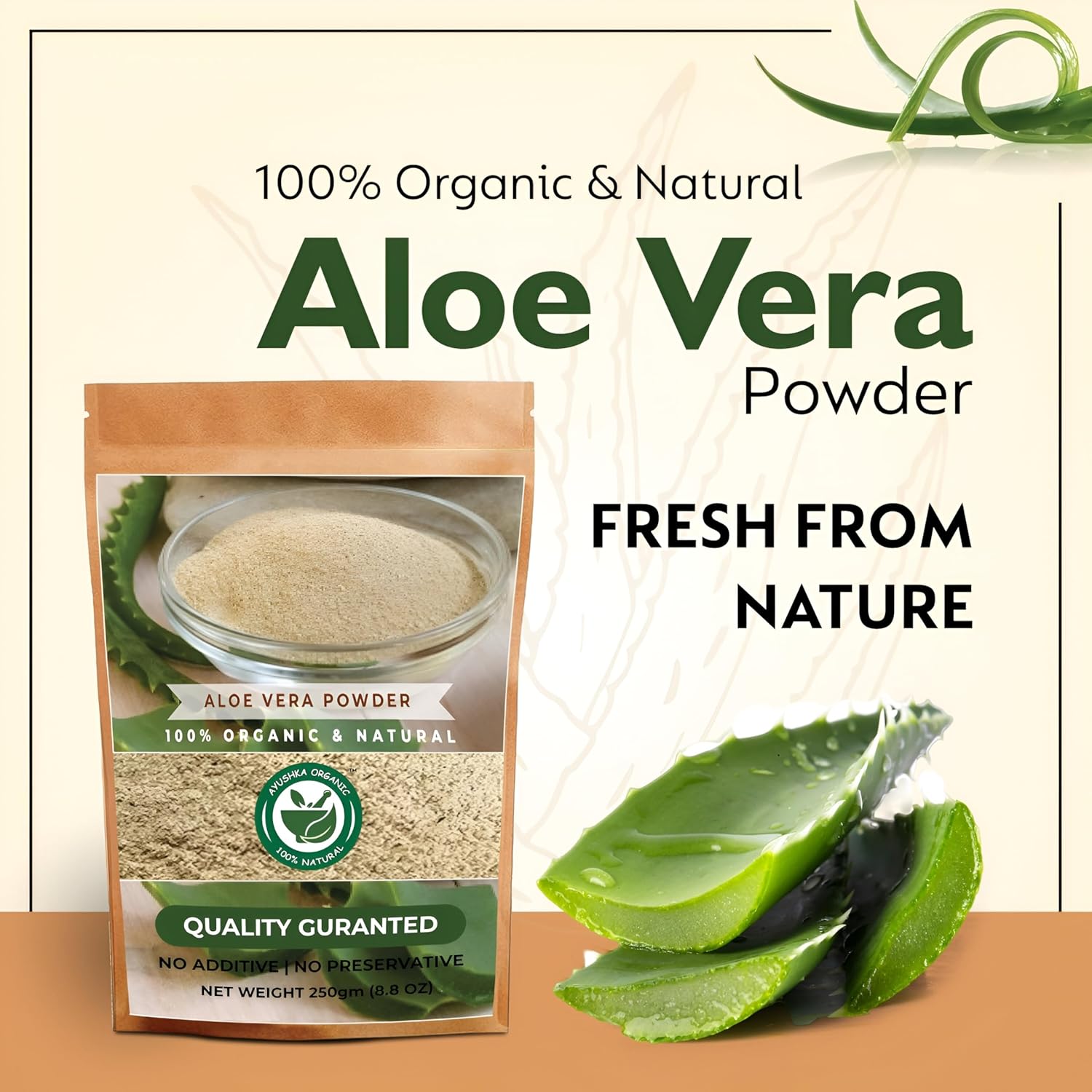 Organic Aloe Vera Powder - Hair, Skin, Natural Remedies - 100% Pure, Chemical-Free - 250Gm