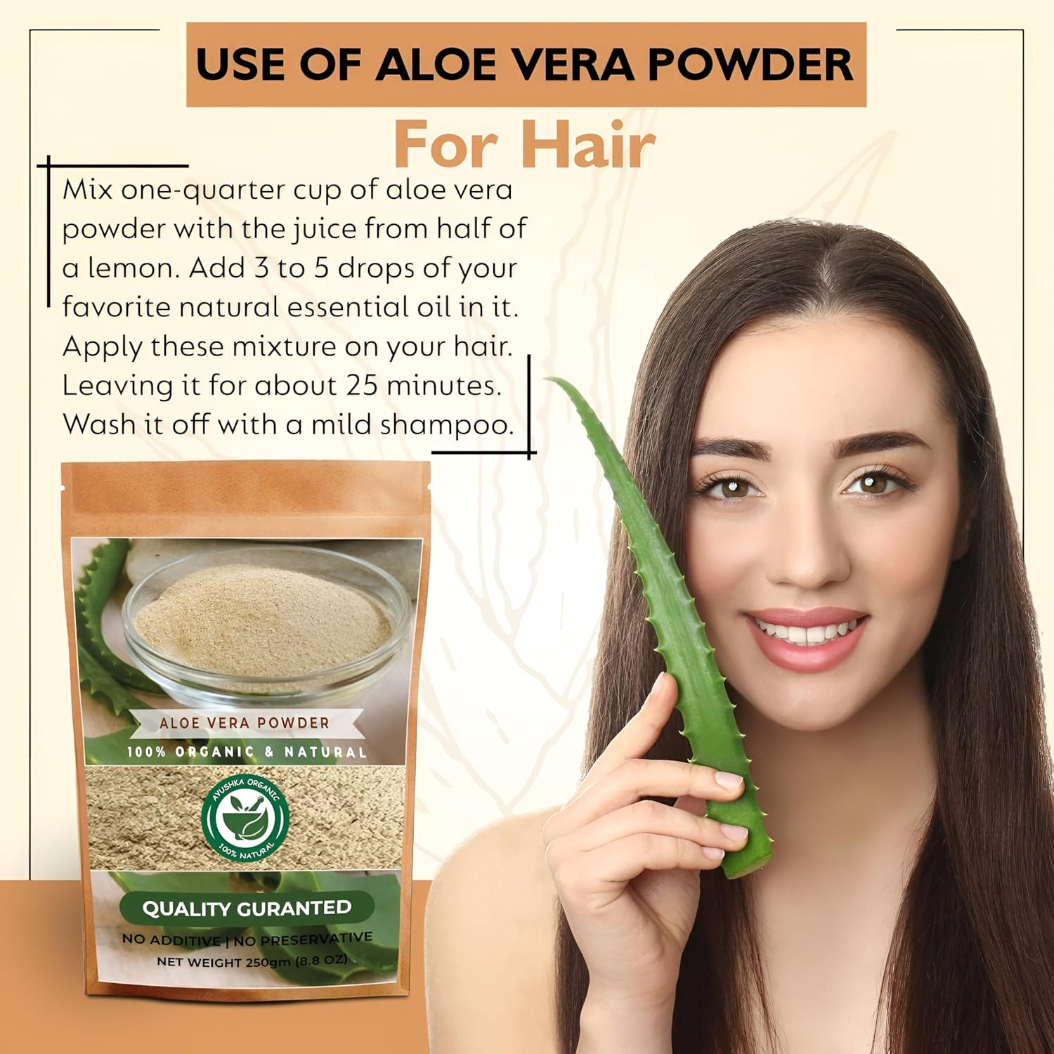 Organic Aloe Vera Powder - Hair, Skin, Natural Remedies - 100% Pure, Chemical-Free - 250Gm