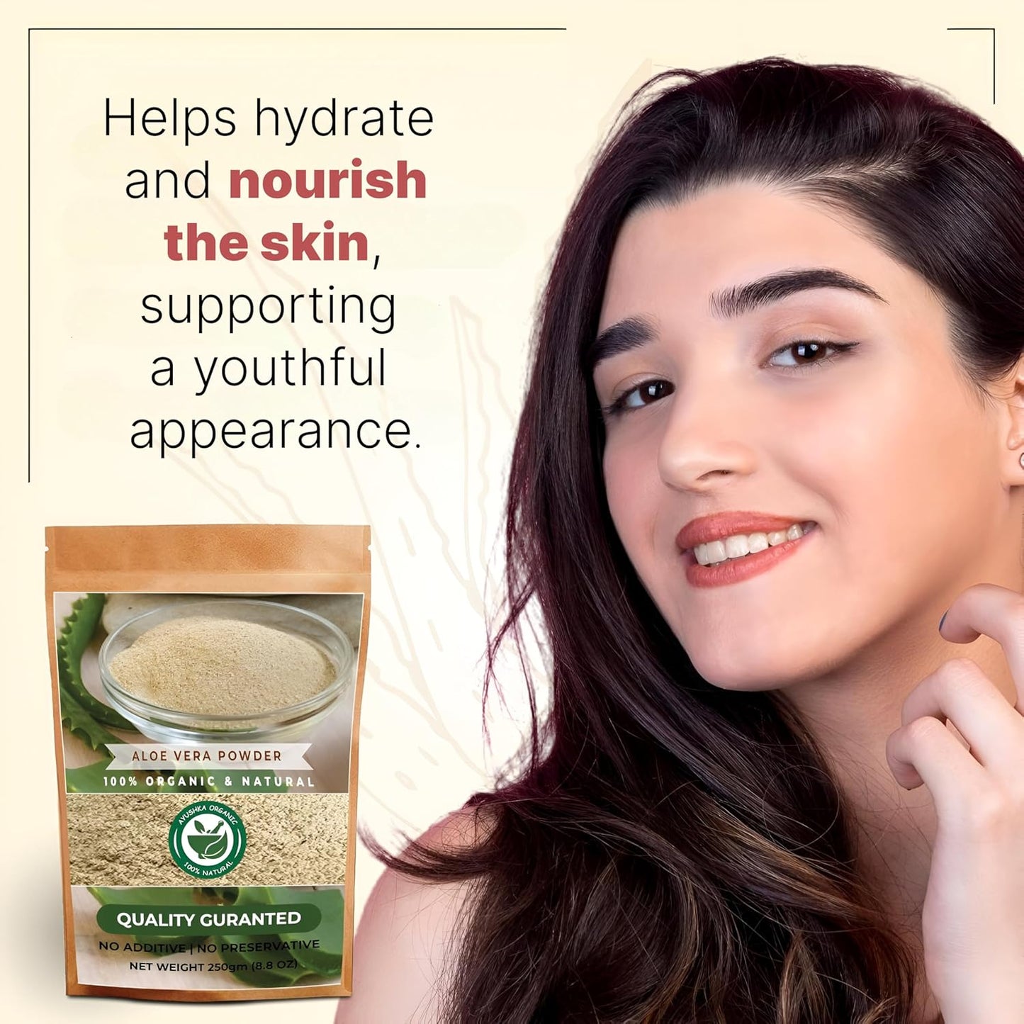 Organic Aloe Vera Powder - Hair, Skin, Natural Remedies - 100% Pure, Chemical-Free - 250Gm