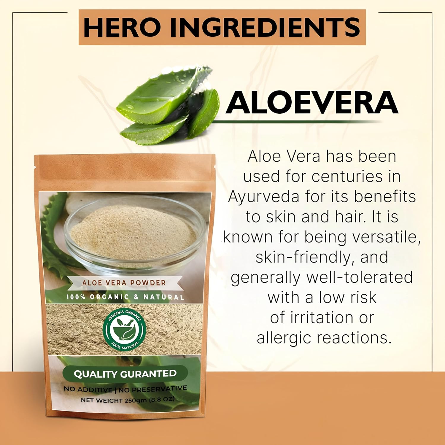Organic Aloe Vera Powder - Hair, Skin, Natural Remedies - 100% Pure, Chemical-Free - 250Gm