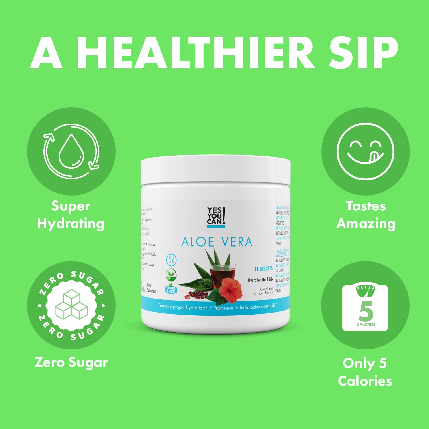 Organic Aloe Vera Powder Drink Mix - Hydration Booster with Pure Aloe Juice - Delicious Hibiscus Flavor - Antioxidant Rich - Made in USA - 40 Servings Per Canister (4 Pack)