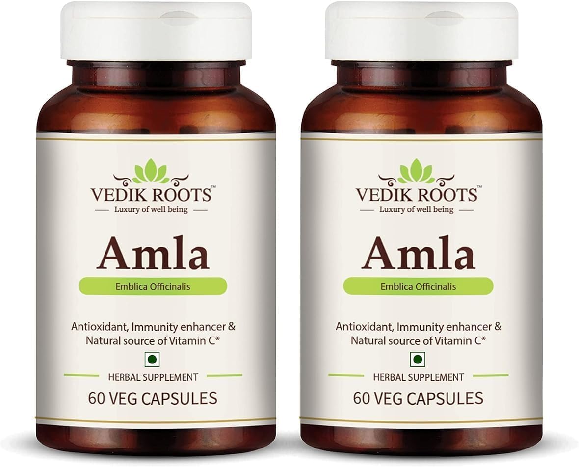 Organic Amla Capsules 60 Count - Natural Antioxidant and Immunity Booster with Vitamin C - Hair Growth Herbal Supplements (Pack of 2)