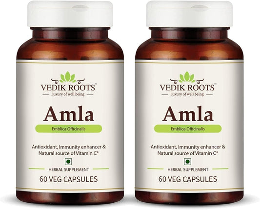Organic Amla Capsules 60 Count - Natural Antioxidant and Immunity Booster with Vitamin C - Hair Growth Herbal Supplements (Pack of 2)