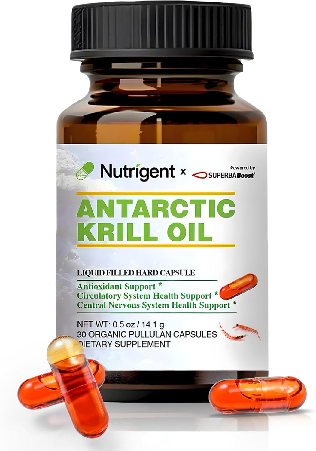 Organic Antarctic Krill Oil Capsules 350 mg - Omega-3 EPA, DHA, Astaxanthin, Phospholipids - Heart, Brain, Joint Health - No Fishy Aftertaste - 30 Count