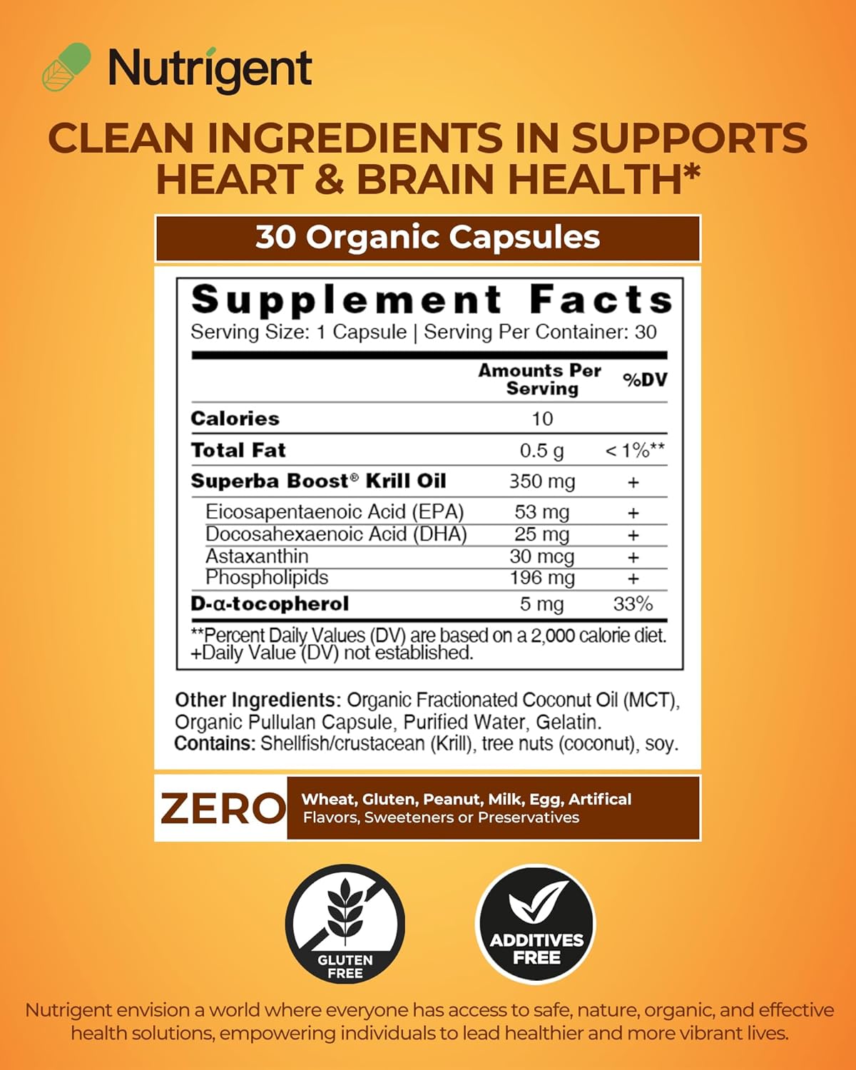 Organic Antarctic Krill Oil Capsules 350 mg - Omega-3 EPA, DHA, Astaxanthin, Phospholipids - Heart, Brain, Joint Health - No Fishy Aftertaste - 30 Count