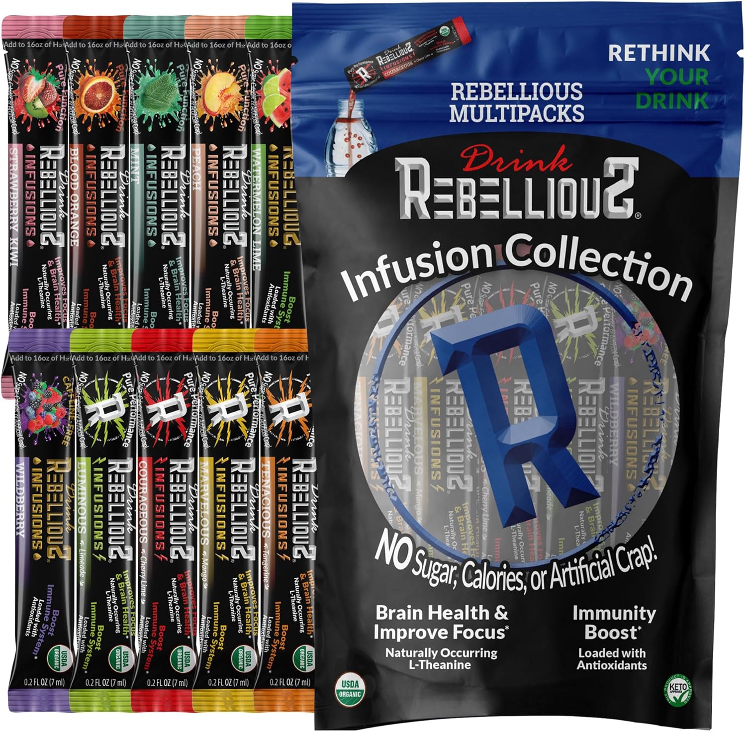 Organic Antioxidant Hydration Beverage Mix Variety Pack - Enhance Sports Nutrition with Natural L-Theanine and Caffeine - 10 Pack
