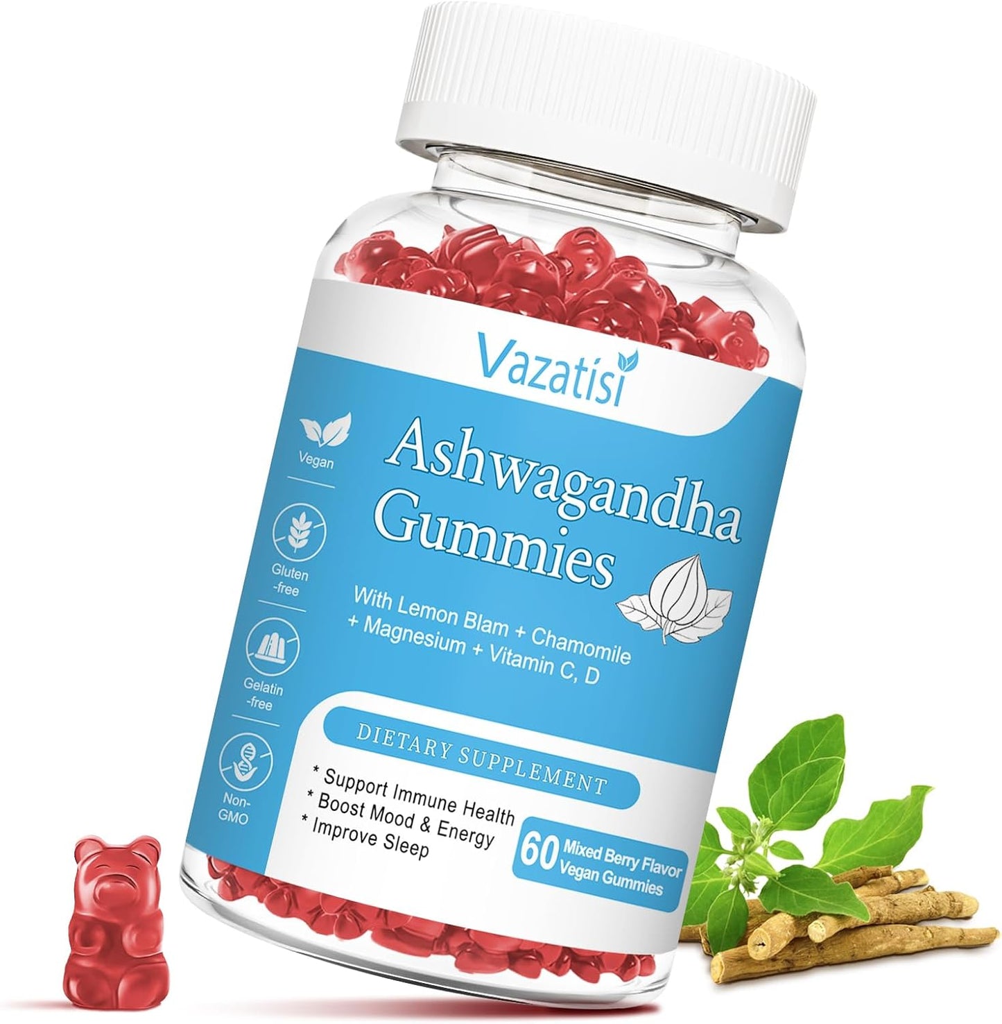 Organic Ashwagandha Gummies for Relaxation and Balance - 60 ct Vegan Supplement for Women and Men, Sugar-Free