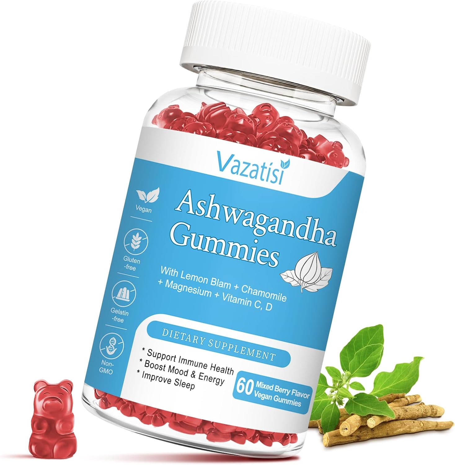 Organic Ashwagandha Gummies for Relaxation and Balance - 60 ct Vegan Supplement for Women and Men, Sugar-Free