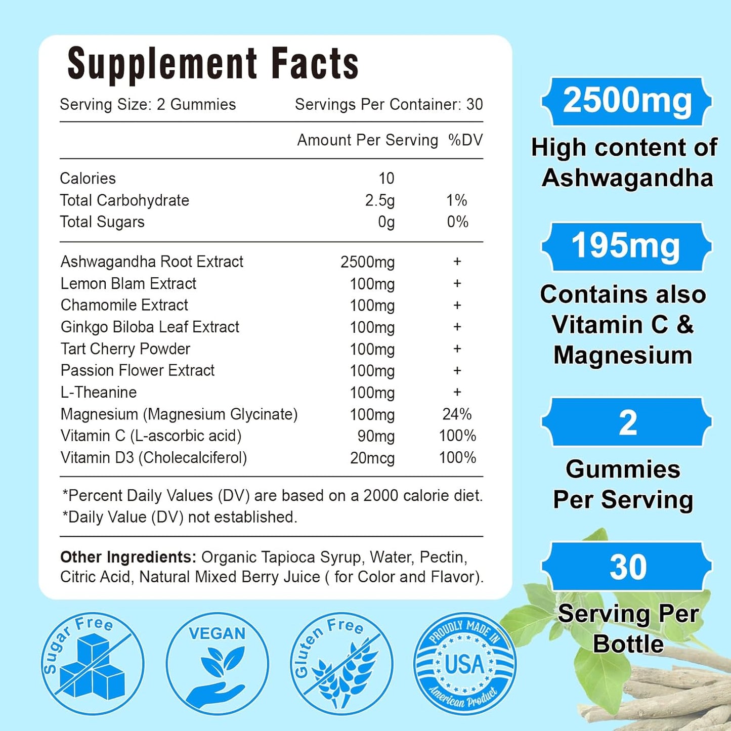 Organic Ashwagandha Gummies for Relaxation and Balance - 60 ct Vegan Supplement for Women and Men, Sugar-Free