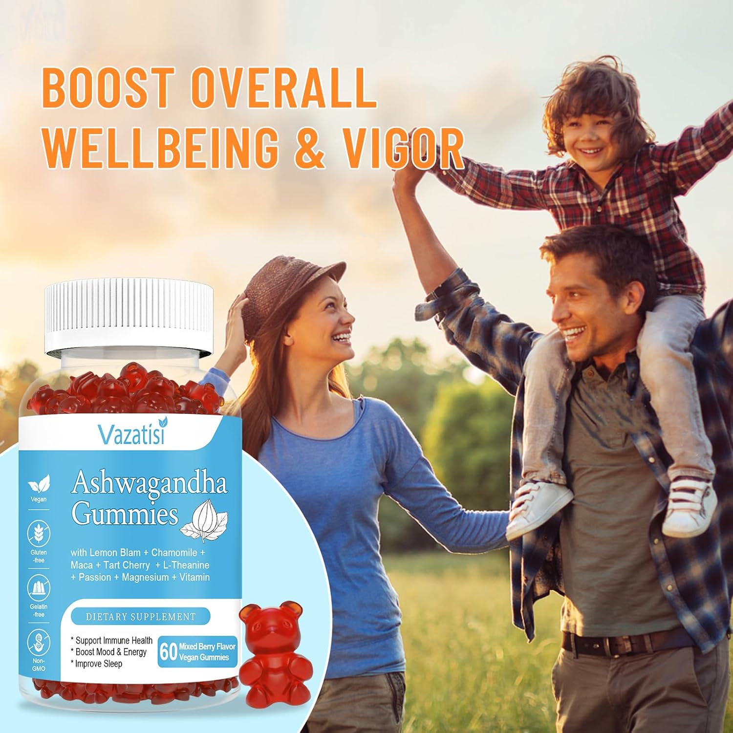 Organic Ashwagandha Gummies for Relaxation and Balance - 60 ct Vegan Supplement for Women and Men, Sugar-Free