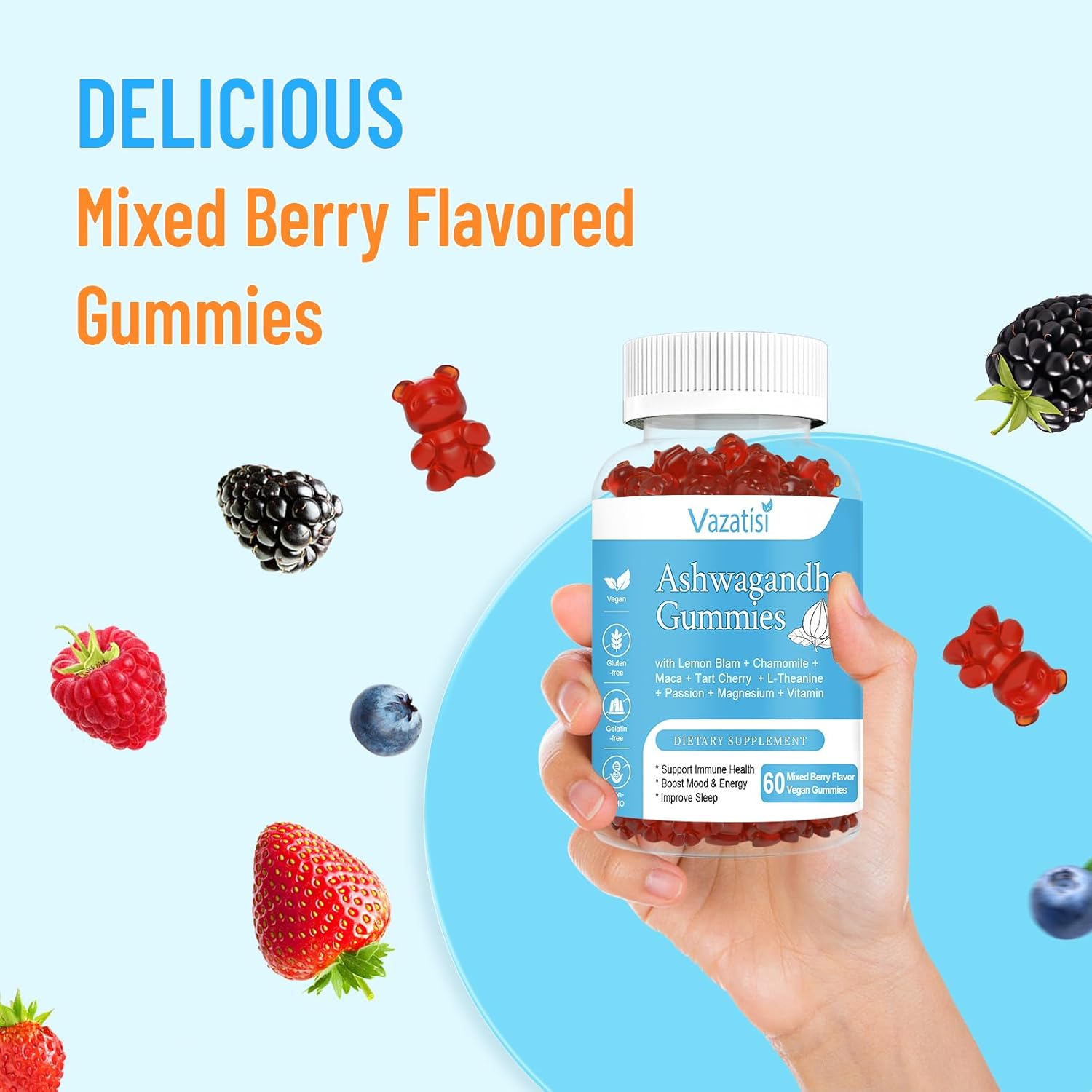 Organic Ashwagandha Gummies for Relaxation and Balance - 60 ct Vegan Supplement for Women and Men, Sugar-Free