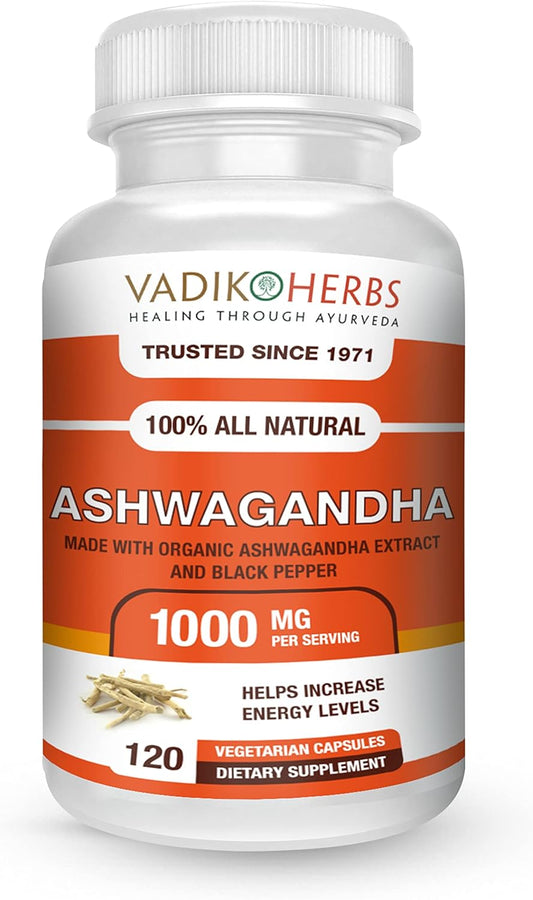 Organic Ashwagandha Root Extract Capsules - 1000mg, 120 Vegan Capsules - Mood Enhancer, Immune & Thyroid Support - 2 Month Supply