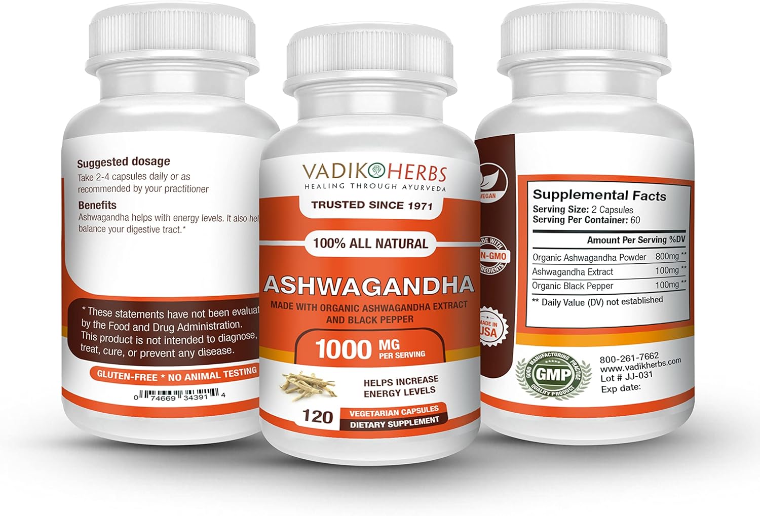 Organic Ashwagandha Root Extract Capsules - 1000mg, 120 Vegan Capsules - Mood Enhancer, Immune & Thyroid Support - 2 Month Supply