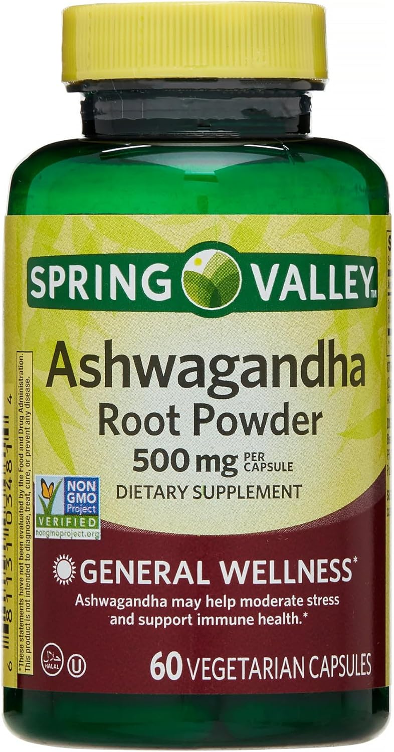 Organic Ashwagandha Root Powder Capsules for General Wellness - 500mg, 60 Count